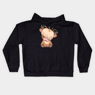 Cute Christmas Scottish Highland Cow Kids Hoodie